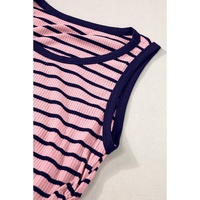 Black Stripe Contrast Round Neck Sleeveless Slim Top - L thumbnail