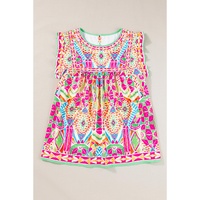 Orange Geometric Print Ruffled Trim Tank Top - M thumbnail