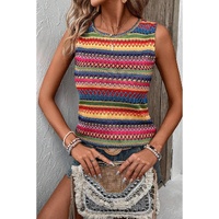 Yellow Ethnic Wavy Pattern Round Neck Sleeveless Top - S thumbnail