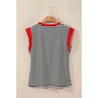Black Stripe Colorblock Edge Round Neck Tank Top - XL thumbnail