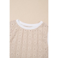 Oatmeal Floral Textured Crew Neck Tank Top - L thumbnail