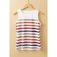 Red Stripe Rainbow Round Neck Tank Top - L thumbnail