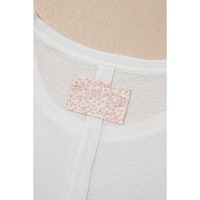 White Solid Color Waffle Knit Half Buttons Tank Top - S thumbnail