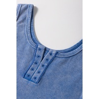 Sky Blue Mineral Wash Ribbed Notch Neck Tank Top - L thumbnail