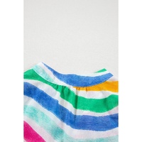 Rose Red Rainbow Stripes Ruffled Hem Drawstring V Neck Tank Top - L thumbnail