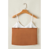 Khaki Chevron Color Block Spaghetti Straps Tank Top - L thumbnail