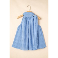 Myosotis Textured Pleated Tied Mock Neck  Flowy Tank Top - L thumbnail