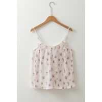 White Floral Pleated Big Bow Back Spaghetti Straps Tank Top - L thumbnail
