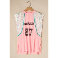 Light Pink Vintage Nashville Printed Patchwork Tank Top - L thumbnail