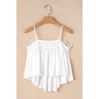 White Lace Splicing Spaghetti Straps Ruffle Flared Tank Top - XL thumbnail