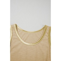 Tan Metallic Sheen Edge Scoop Neck Tank Top - L thumbnail