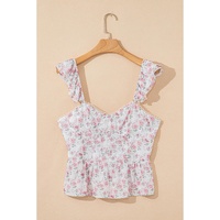 Pink Floral Flutter Peplum Tank Top - L thumbnail