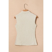 Apricot Ribbed Knit Mock Neck Tank Top - L thumbnail