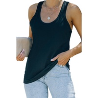 Black Scoop Neck Basic Solid Tank Top - L thumbnail