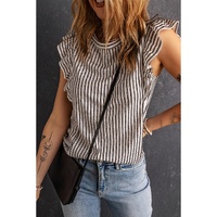 Gray Crew Neck Ruffled Striped Tank Top - S thumbnail