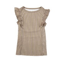 Khaki Striped Crew Neck Ruffled Tank Top - 2XL thumbnail