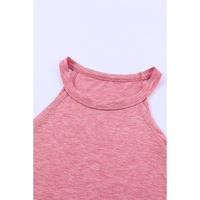 Pink Solid Color Crew Neck Tank Top - M thumbnail