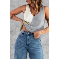 Gray Color Block Knitted Tank Top - XL thumbnail