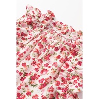Red Floral Print Ruffled Mock Neck Sleeveless Top - L thumbnail