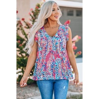 Boho Pattern Print Flounce V Neck Tank Top - M thumbnail