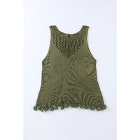 Green Tasseled Crochet Hollow-out Knit Tank - L thumbnail