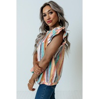 Azura Exchange Striped Tiered Ruffle Cap Sleeve Top - M thumbnail