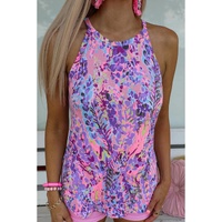 Multicolor Tropical Floral Print Racerback Tank Top - S thumbnail