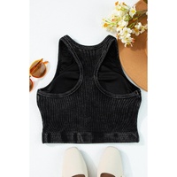 Black Ribbed Mineral Wash Racerback Cropped Tank Top - XL thumbnail