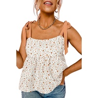 White Tied Shoulder Floral Print Babydoll Tank - XL thumbnail
