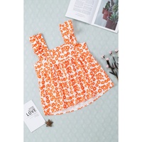 Azura Exchange Orange Floral Print Square Neck Ruffle Tank Top - L thumbnail