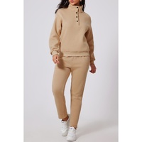 Parchment Solid Half Button Sweatshirt and High Waist Sweatpants Set - 2XL thumbnail