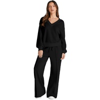 Black V Neck Cropped Seamed High Waist Sports Wear - S thumbnail