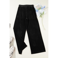 Black Solid Drawstring Waist Wide Leg Pants - S thumbnail