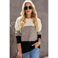 Black Color Block Netted Texture Pullover Sweater - M thumbnail