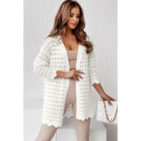 Azura Exchange White Wavy Trim Open Knit Long Sleeve Cardigan - L thumbnail