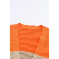 Azura Exchange Orange Colorblock Ribbed Knit Cardigan - L thumbnail