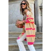 Stripe Printed Ribbed Long Knitted Cardigan - S thumbnail