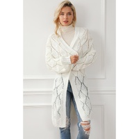 White Rhombus Hollowed Knit Open Front Cardigan - S thumbnail