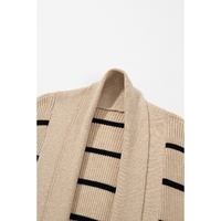 Black Stripe Shawl Neckline Open Cardigan with Pockets - M thumbnail