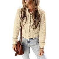 Oatmeal Pearl Buttons Popcorn Textured Sweater Cardigan - L thumbnail