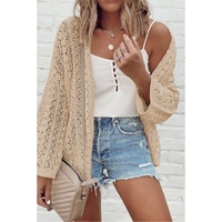 Apricot Hollow Out Knit Drop Shoulder Open Front Cardigan - M thumbnail