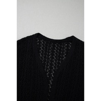 Black Hollow Out Knit Drop Shoulder Open Front Cardigan - S thumbnail