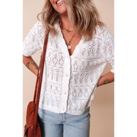 White Frenchy Hollow Out Knitted V Neck Cardigan - M thumbnail