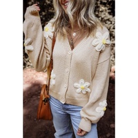 Parchment Elegant Flower Decor Button Front Cardigan - L thumbnail