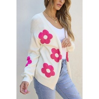 Rose Red Flower Pattern Open Front Cardigan - M thumbnail