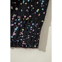 Black Rhinestone Decor Multicolor Confetti Sweater Cardigan - L thumbnail