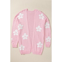 Pink Floral Print Knitted Open Front Loose Cardigan - S thumbnail