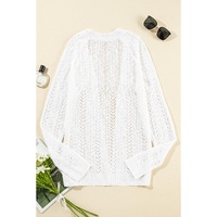 White Solid Open Knit Cardigan - L thumbnail