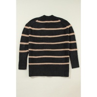 Black Stripe Buttoned V Neck Drop Shoulder Loose Cardigan - 2XL thumbnail