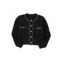 Black Shimmer Flap Pocket Button up Cardigan - XL thumbnail
